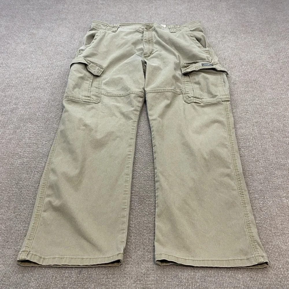 Wrangler CArgo Pants Mens 36x28 Hemmed Beige Grunge Taper Stretch Workwear